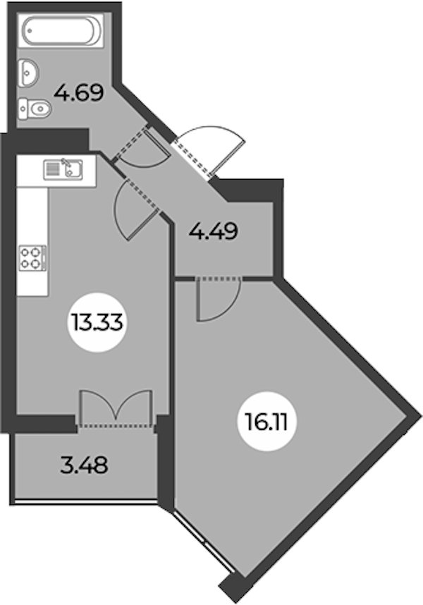 1-комнатная квартира 40.36 м², 8/24 эт., ЖК «Огни Залива»